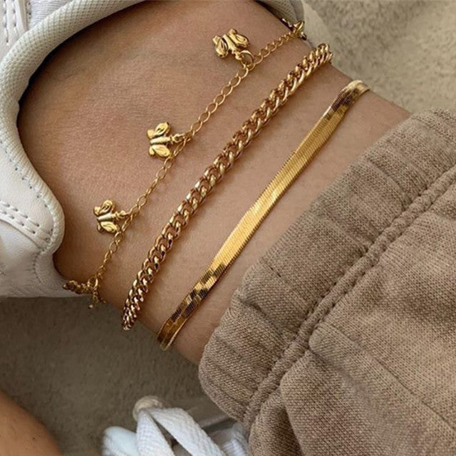 Delicate Beaded Snake Anklet | Elegant Foot Jewellery-Butterfly Gold-State of Style
