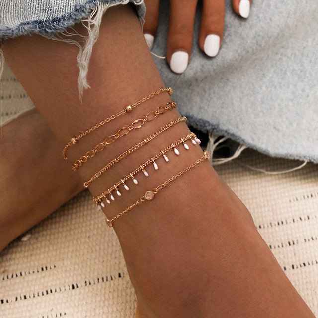 Delicate Beaded Snake Anklet | Elegant Foot Jewellery-Spotted Gold-State of Style