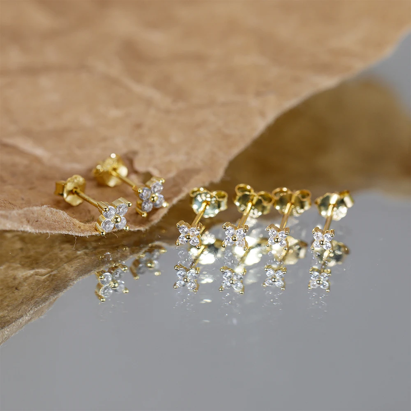 Delicate Flower Ear Studs - Sophie-Gold-Set of 3 pairs-State of Style