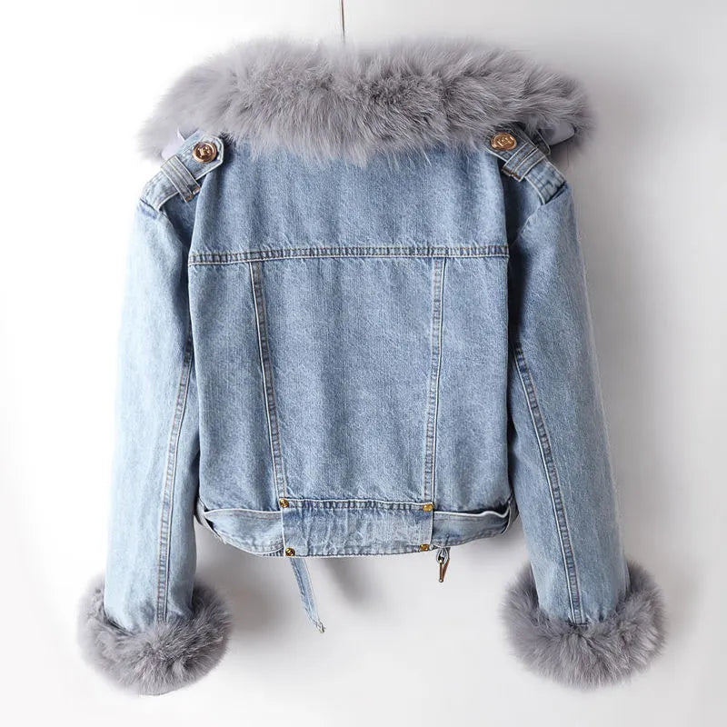 Denim and Faux Fur Elegance Jacket - Stella-Blue-XS-State of Style