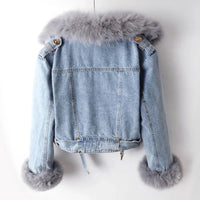 Denim and Faux Fur Elegance Jacket - Stella-Blue-XS-State of Style