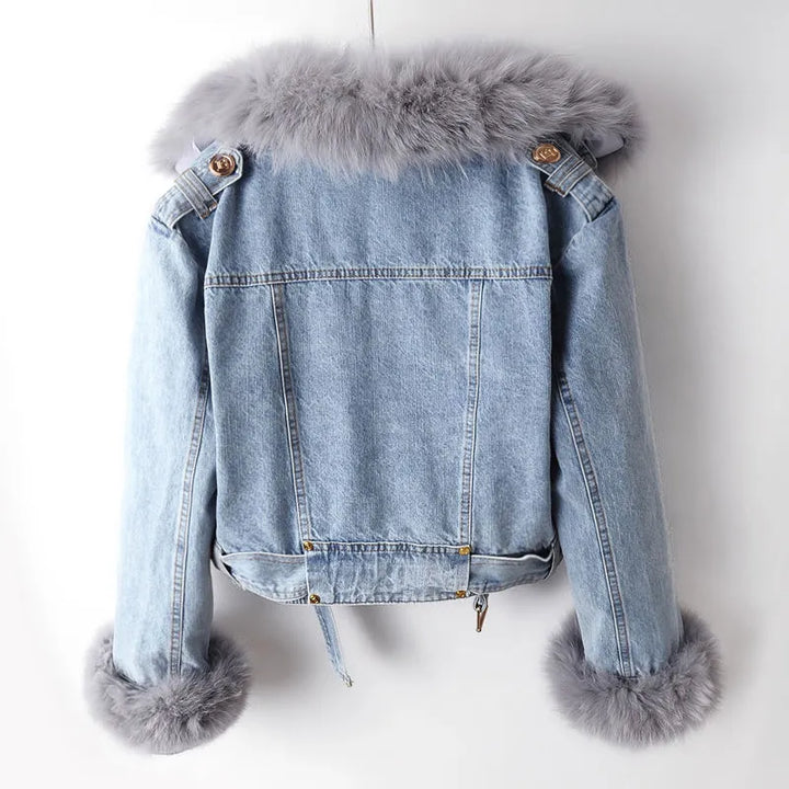 Denim and Faux Fur Elegance Jacket - Stella-Blue-XS-State of Style