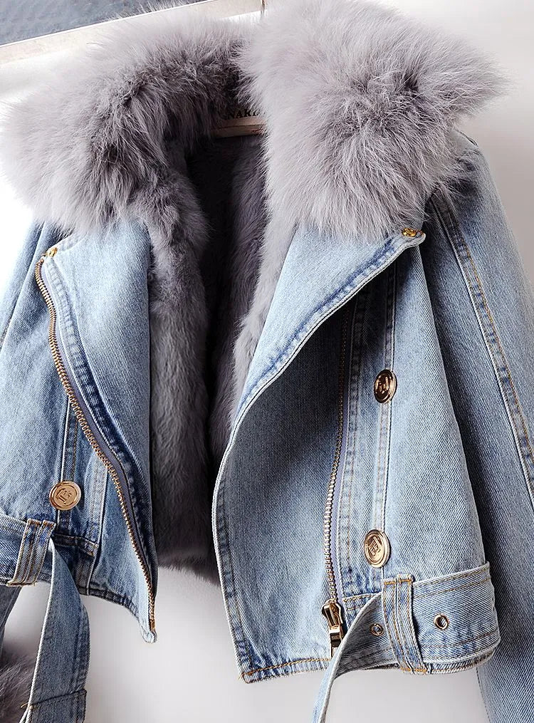 Denim and Faux Fur Elegance Jacket - Stella-Blue-XS-State of Style