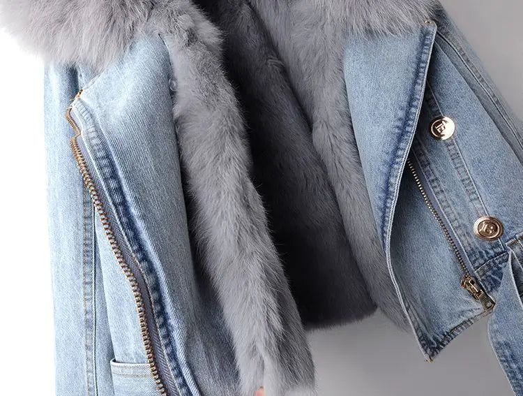 Denim and Faux Fur Elegance Jacket - Stella-Blue-XS-State of Style