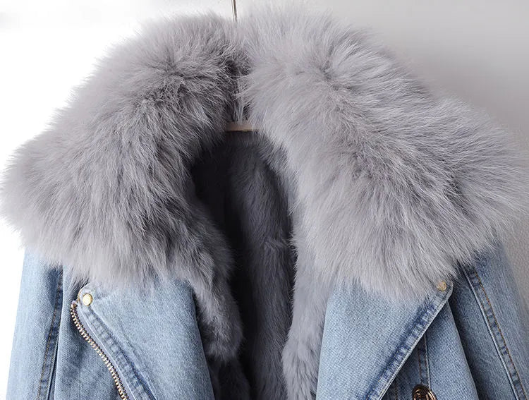 Denim and Faux Fur Elegance Jacket - Stella-Blue-XS-State of Style