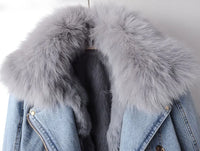 Denim and Faux Fur Elegance Jacket - Stella-Blue-XS-State of Style