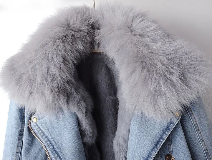 Denim and Faux Fur Elegance Jacket - Stella-Blue-XS-State of Style