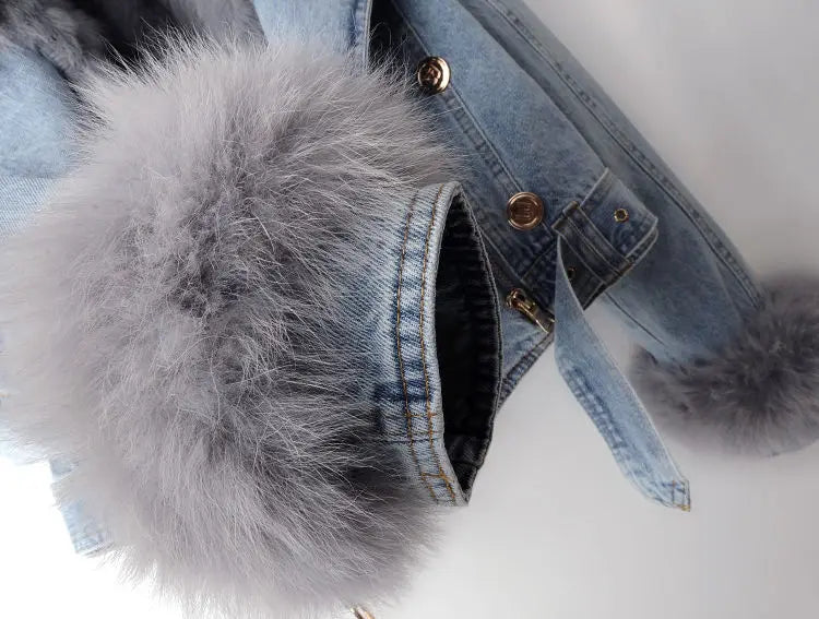 Denim and Faux Fur Elegance Jacket - Stella-Blue-XS-State of Style