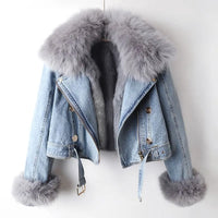 Denim and Faux Fur Elegance Jacket - Stella-Blue-XS-State of Style