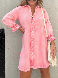 Denim Dress with Long Sleeves – Noor-Pink-S-State of Style