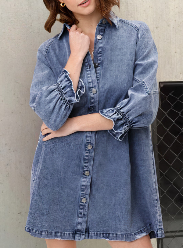 Denim Dress with Long Sleeves – Rivka-Blue-S-State of Style