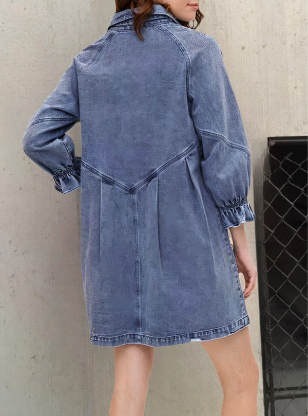 Denim Dress with Long Sleeves – Rivka-Pink-S-State of Style