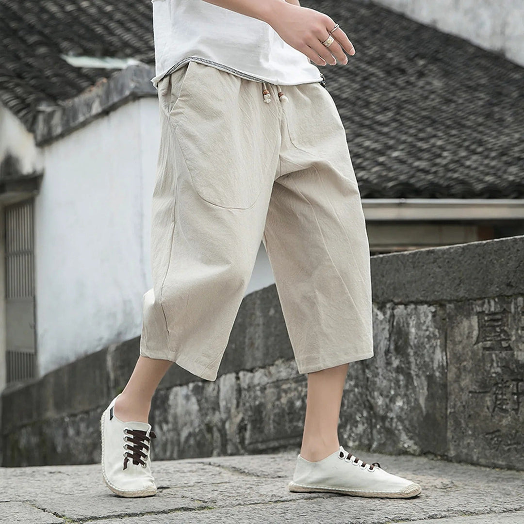 Desmond - Men's Linen Cropped Trousers | Summer Linen Pants-Beige-M-State of Style