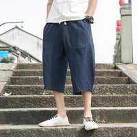 Desmond - Men's Linen Cropped Trousers | Summer Linen Pants-Navy Blue-M-State of Style