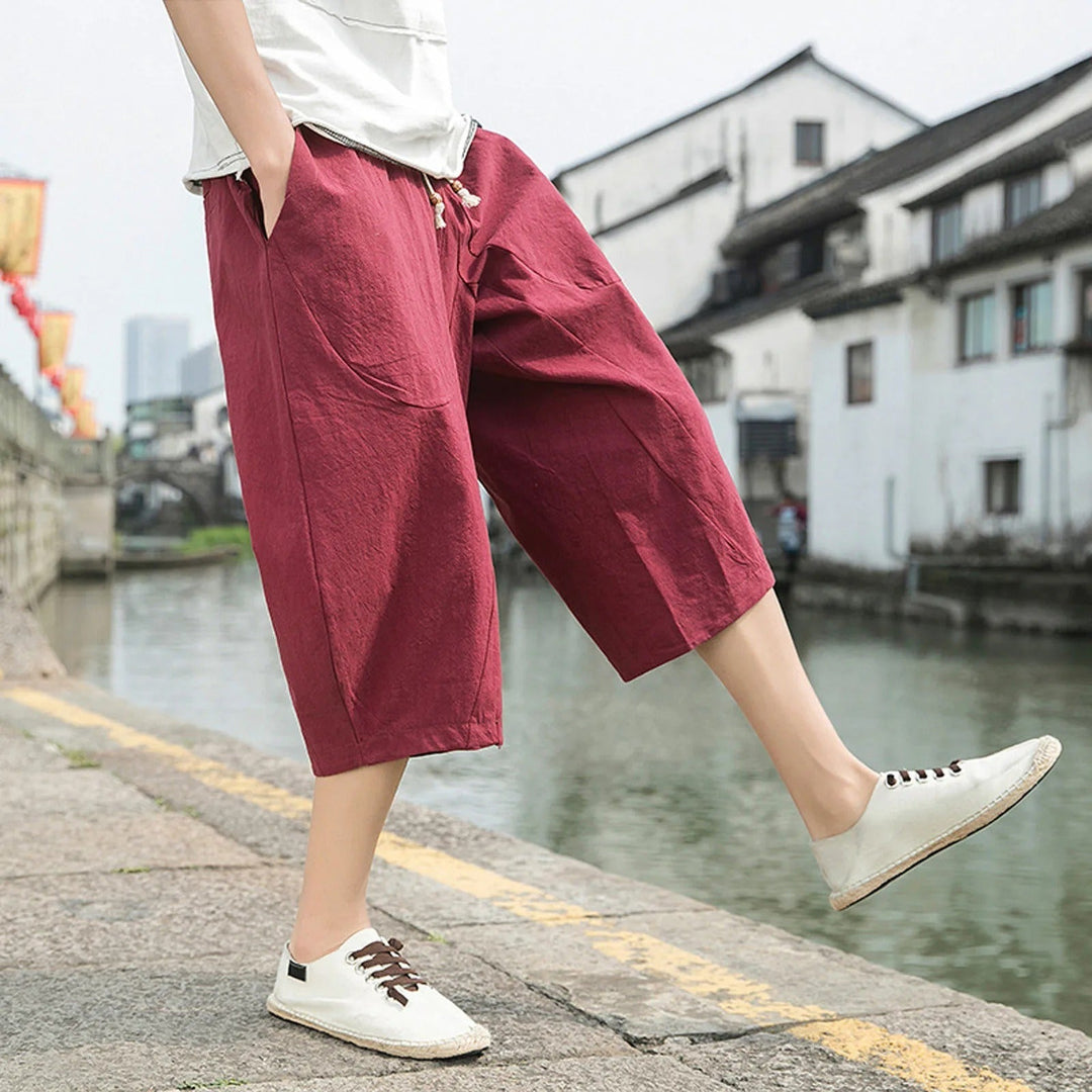 Desmond - Men's Linen Cropped Trousers | Summer Linen Pants-Red-M-State of Style