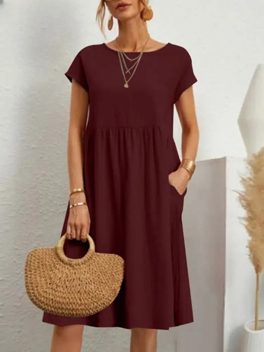 Diana Regular Fit Jersey Dress-Wine Red-S-State of Style