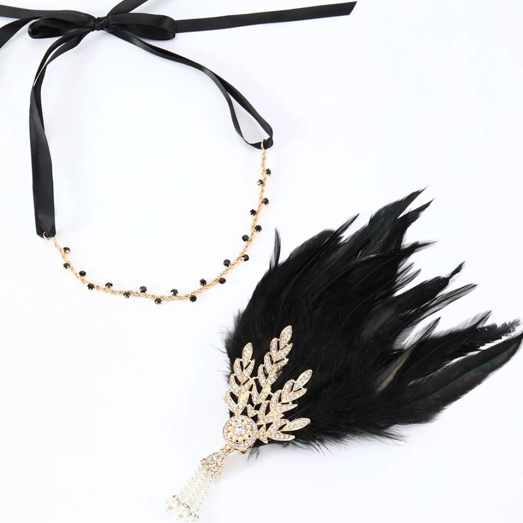 Dianna 1920s Feather Hairband-Black-State of Style