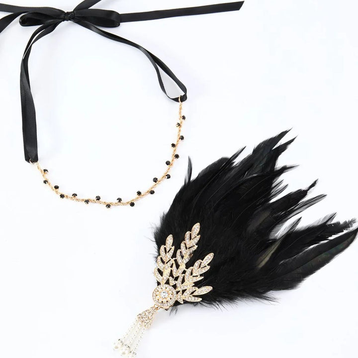 Dianna 1920s Feather Hairband-Black-State of Style