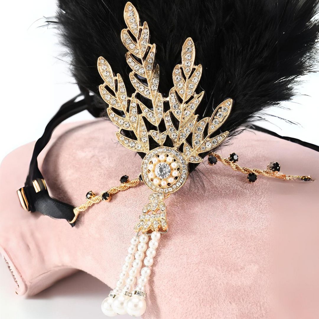 Dianna 1920s Feather Hairband-Black-State of Style