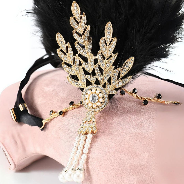 Dianna 1920s Feather Hairband-Black-State of Style