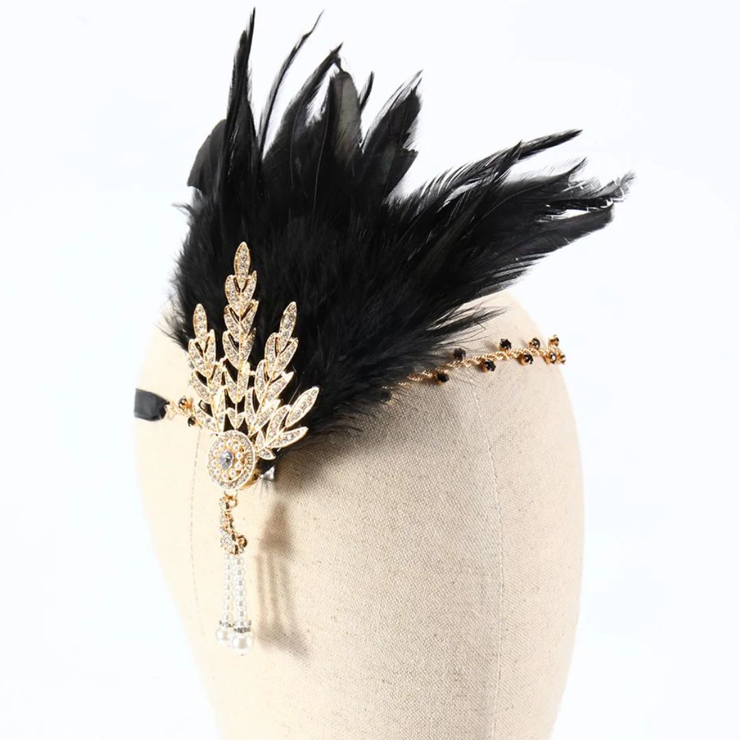 Dianna 1920s Feather Hairband-Black-State of Style