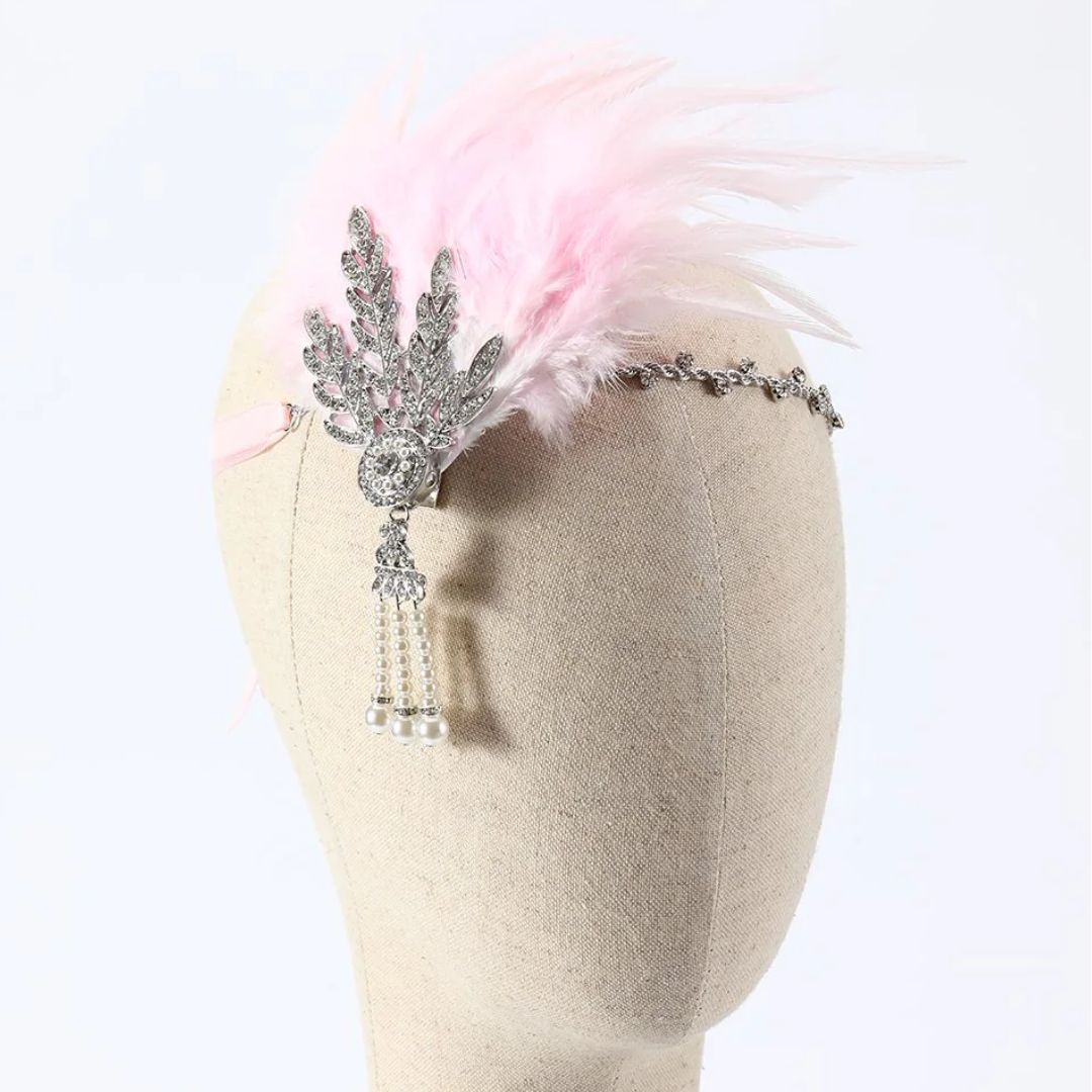 Dianna 1920s Feather Hairband-Pink-State of Style