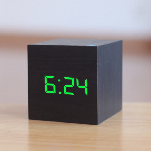 Digital LED Alarm Clock – CubeGlow-Black Green-State of Style