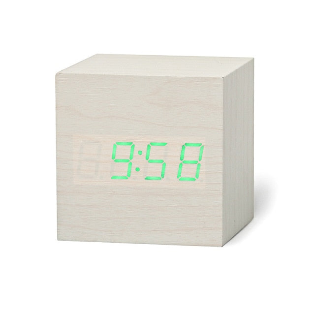 Digital LED Alarm Clock – CubeGlow-White Green-State of Style
