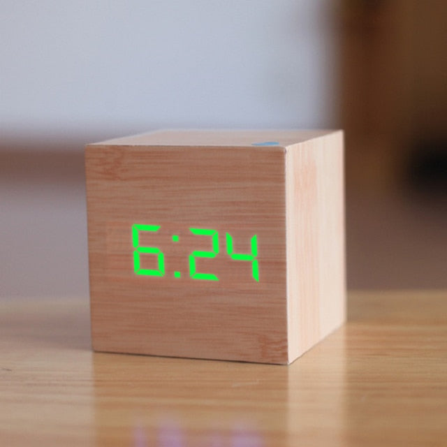 Digital LED Alarm Clock – CubeGlow-Wood green-State of Style