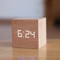 Digital LED Alarm Clock – CubeGlow-Wood & White-State of Style
