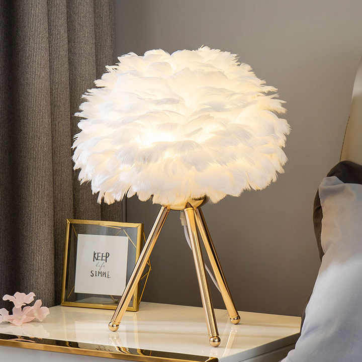 Dimmable Table Lamp with Luxury Feathers – Pluma-Grey-State of Style