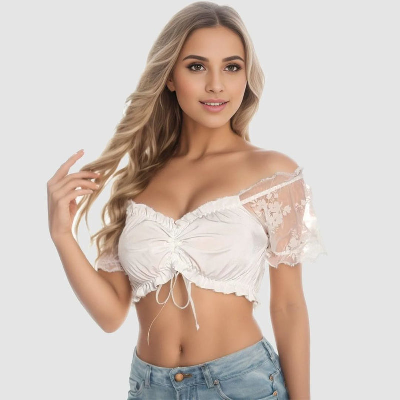 Dirndl Blouse Emma – Elegant Lace Oktoberfest Top with Underwire-White-S-State of Style