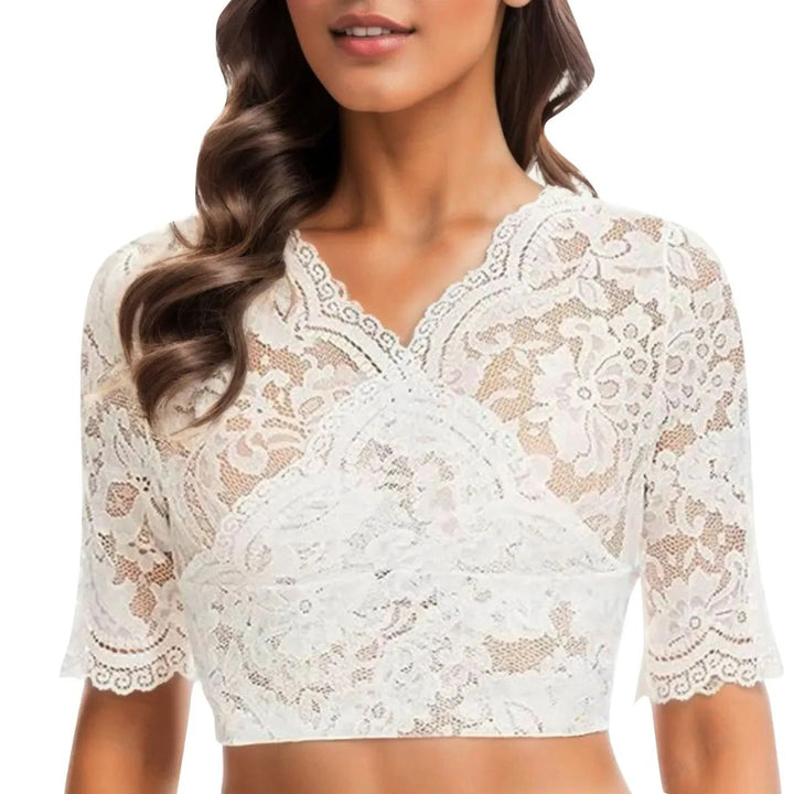 Dirndl Blouse Jaqueline – Elegant Lace Oktoberfest Crop Top-White-S-State of Style