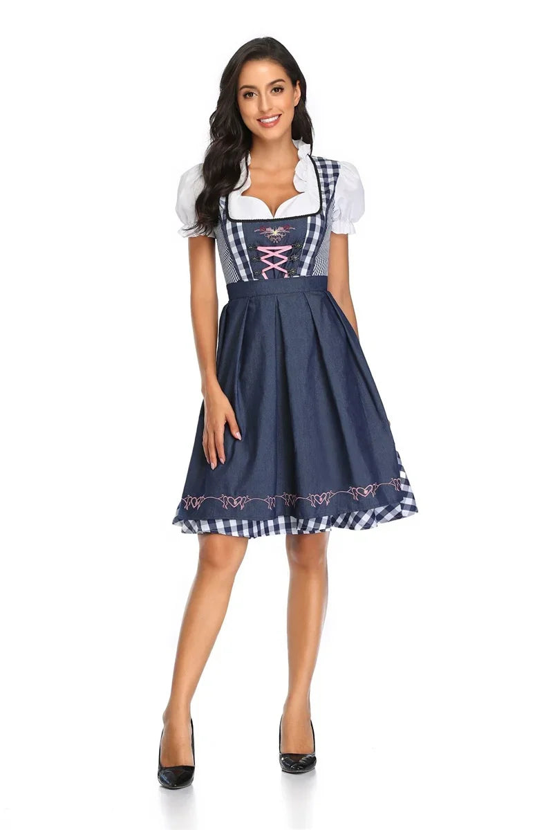 Dirndl Ida: Women's Bavarian Beer Maiden Costume with Apron-Blue-S-State of Style