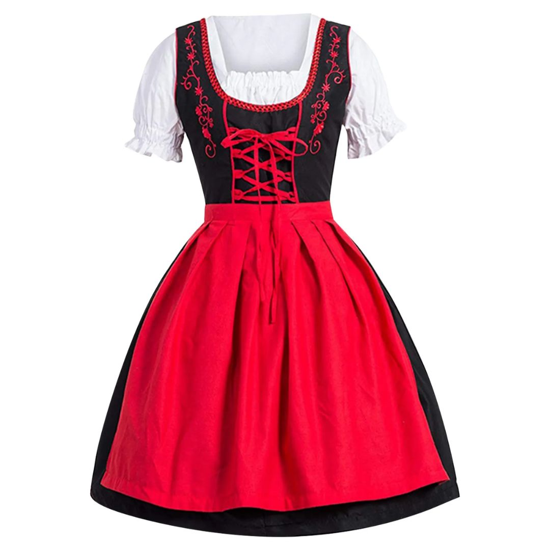 Dirndl Marivic – Traditional Bavarian Oktoberfest Dress with Apron-Red-M-State of Style