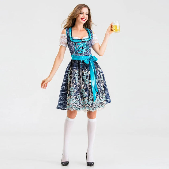 Dirndl Ottilie - Traditional Oktoberfest Costume Dress for Women-Blue Green-S-State of Style