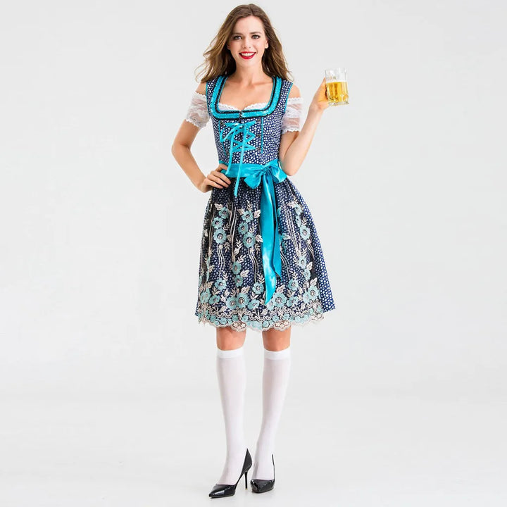 Dirndl Ottilie - Traditional Oktoberfest Costume Dress for Women-Blue Green-S-State of Style