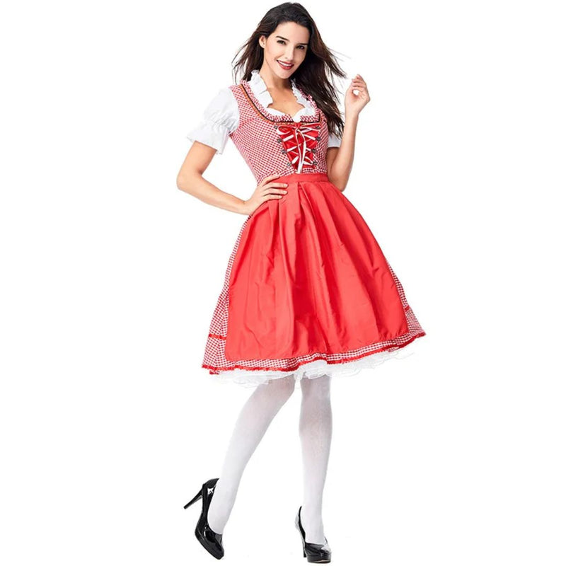 Dirndl Queenie – Bavarian Oktoberfest Dress with Red Check Pattern-S-State of Style