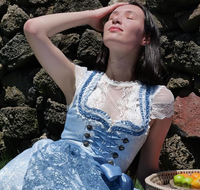 Dirndl Theresa – Traditional Bavarian Oktoberfest Dress with Print-Blue-S-State of Style