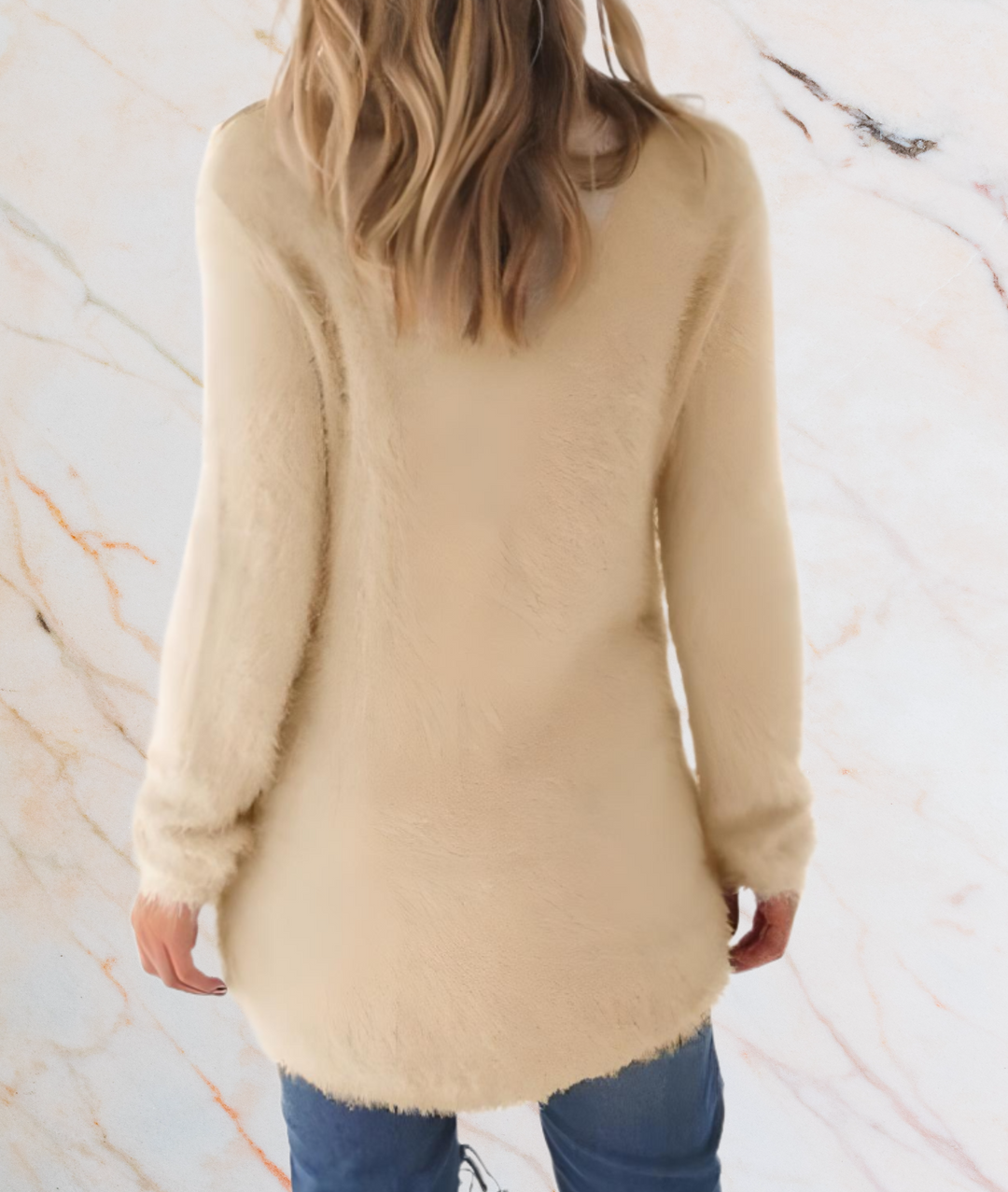 Divisha – Long Semi-Furry Sweater with a Flattering Fit-S-Beige-State of Style