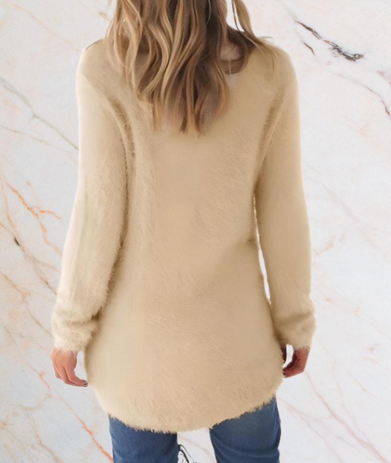 Divisha – Long Semi-Furry Sweater with a Flattering Fit-S-Beige-State of Style