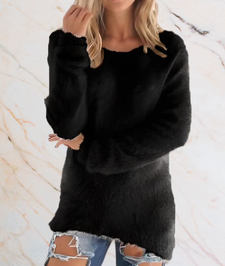 Divisha – Long Semi-Furry Sweater with a Flattering Fit-S-Black-State of Style