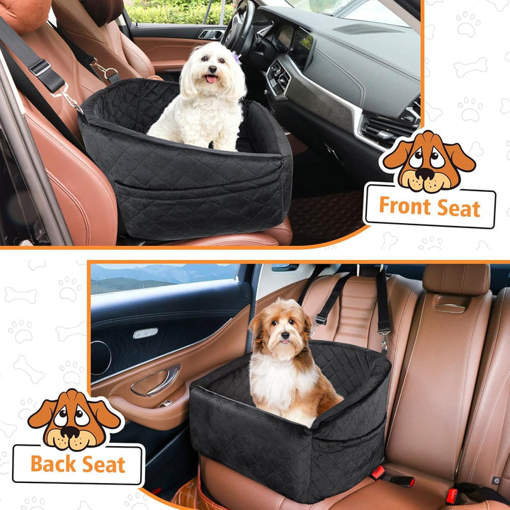 Dog seat with seat belt & storage compartments-Black-State of Style