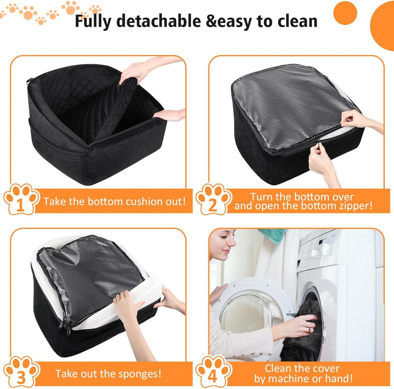 Dog seat with seat belt & storage compartments-Black-State of Style