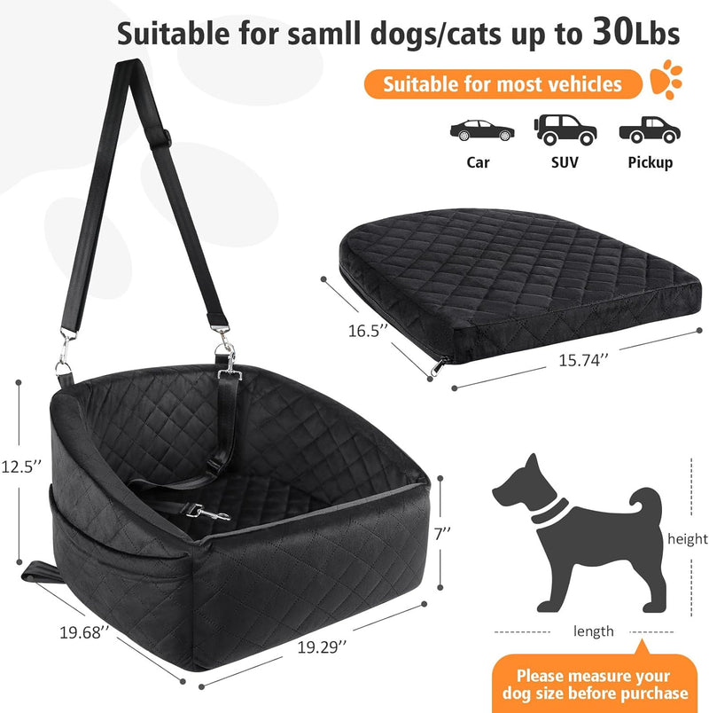 Dog seat with seat belt & storage compartments-Black-State of Style
