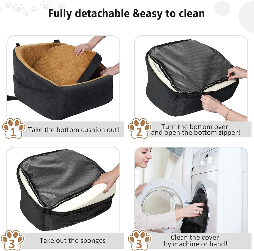 Dog seat with seat belt & storage compartments-Black-State of Style