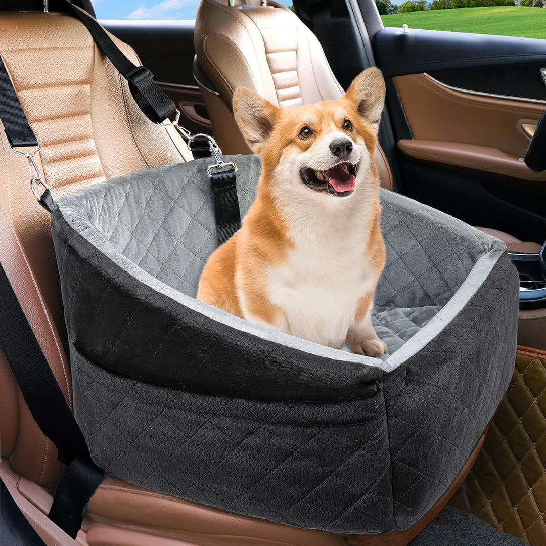 Dog seat with seat belt & storage compartments-Black/Gray-State of Style
