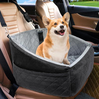 Dog seat with seat belt & storage compartments-Black/Gray-State of Style
