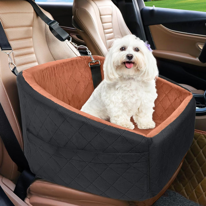 Dog seat with seat belt & storage compartments-Black/Red-Brown-State of Style