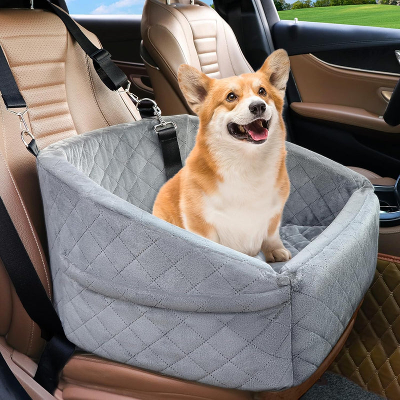 Dog seat with seat belt & storage compartments-Grey-State of Style